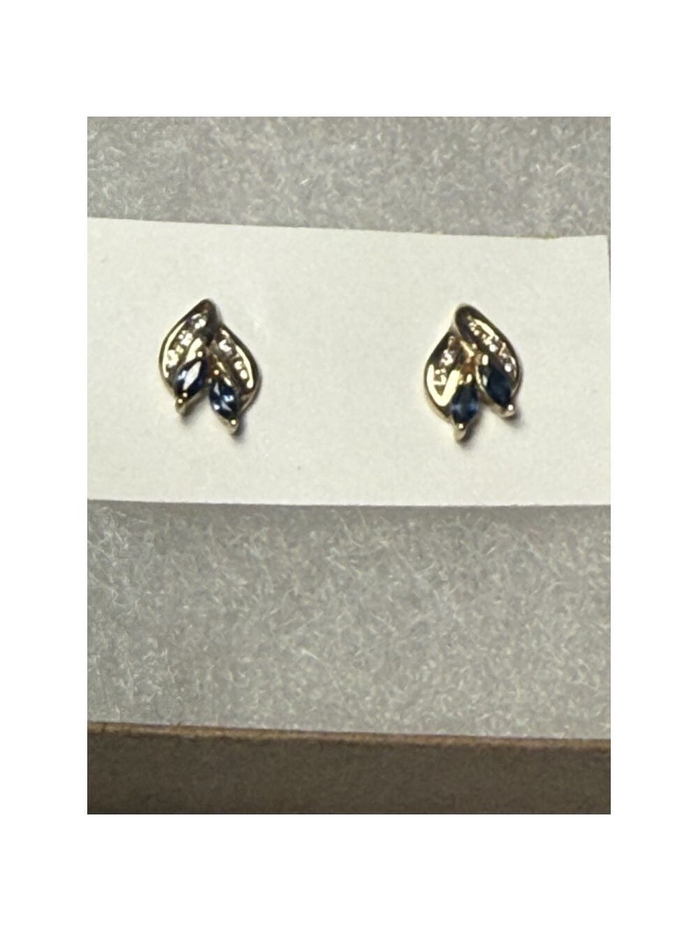 14K Yellow gold Diamond Marquise Blue Sapphire Earrings - Picture 5 of 12